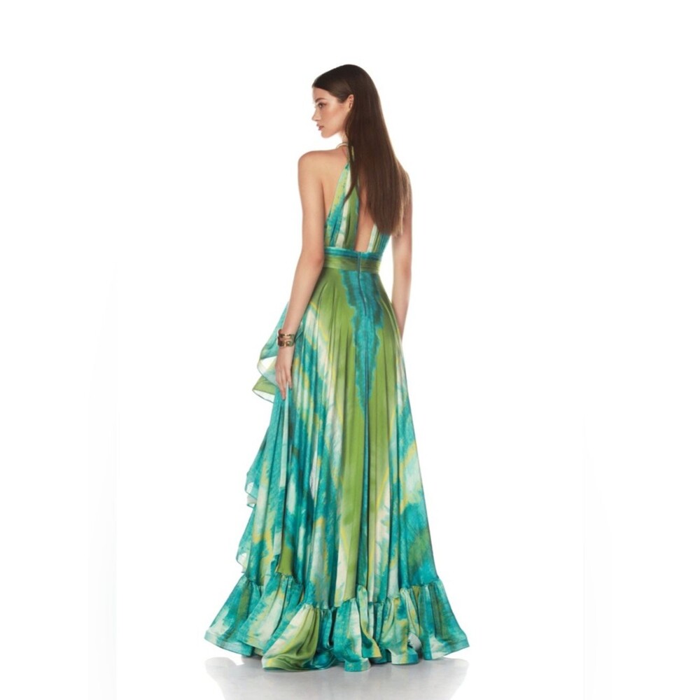 Bronx Banco Palma Coastal Gown Teal & Lime Halter High-Low Ruffle Maxi Dress - Picture 7 of 16